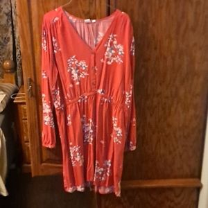 Long sleeve red dress with flowers
